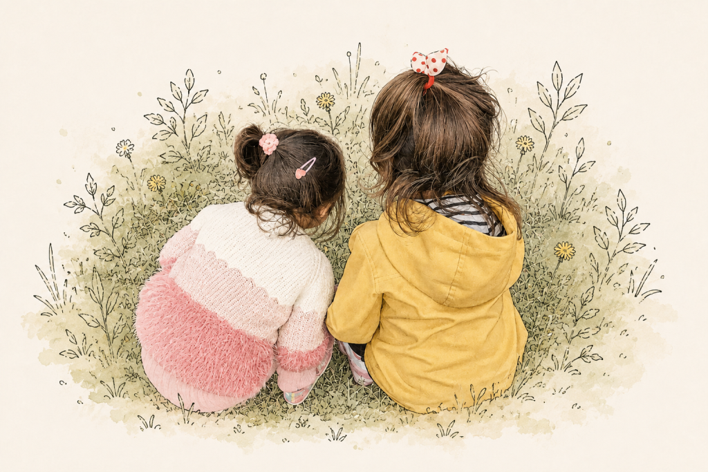 Deux enfants explorent la nature à la recherche de couleurs